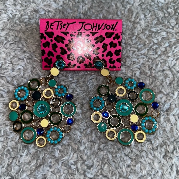 Betsey Johnson Green Blue Earrings with Intricate Design - Picture 1 of 2